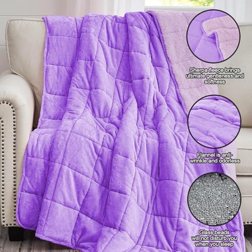 yescool Weighted Blanket for Adults (15 lbs, 60" x 80", Lavender) Heavy Blanket for Sleeping Perfect for 140-160 lbs, Queen Size Breathable Blanket with Premium Glass Bead, Machine Washable - Image 6