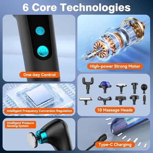 Foldable Heat Cold Massage Gun, 9 Speeds 10 Heads Cordless Handheld Percussion Massagers, Portable Electric Muscle Pain Relief Massager Gifts for Men Women Dad - Image 6