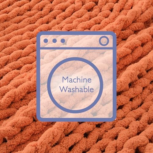 Bigacogo Chunky Knit Throw Blanket for Couch, 40x60 inches, Terracotta - Image 6