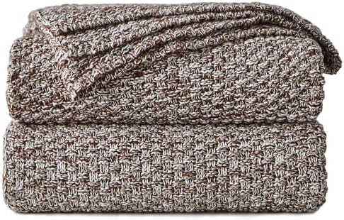 Longhui bedding 100% Cotton Knitted Throw Blanket – Coffee, Soft & Cozy, Machine Washable, 51"x63" – Perfect for Living Room, Couch, Sofa, Bed or Travel by LongHuiBedding