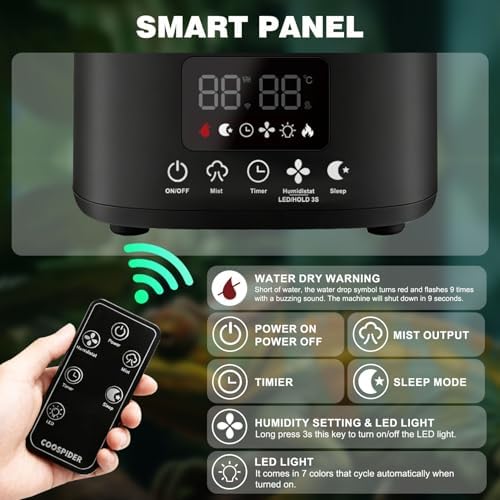 Coospider Reptile Fogger Humidifier, Automatic Humidifiers for Reptiles Tank, Terrarium Humidifiers with Dual Hose Timer Humidity Control, Reptile Mister for Amphibians Herps Vivarium (5L/1.32Gallon) - Image 4