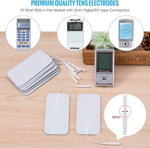 TENS Unit Electrode Pads, 10PCS 2"x 3.5" Large TENS Self-Adhesive Electrodes Pads Replacement with Plug 2.0mm for TENS Machine Massager, Reusable and Latex-Free - Image 2