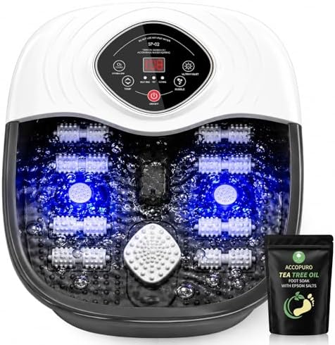 Foot Spa Bath Massager with Heat, UV Ozone & Oxygen Bubbles, Shiatsu Rollers Epsom Salt Temperature Control, Relieves Stress and Feet Pain - Home Pedicure Soaking Tub Gift for Women/Men by ACCOPURO