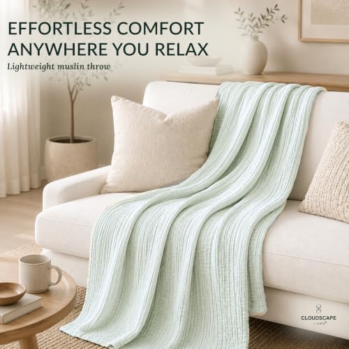 CLOUDSCAPE 8 Layer Oversized Muslin Throw, 100% Cotton 50"x70" - Sea Foam - Image 2