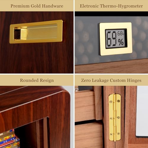 300-Count Walnut Cigar Humidor Cabinet with Digital Hygrometer - Image 5