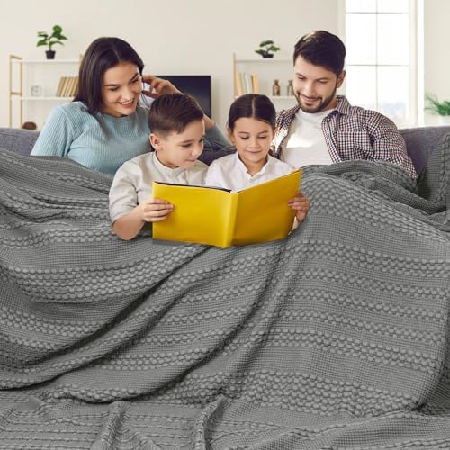 PHF Lightweight 100% Cotton Waffle Blanket, Oversized King, Dark Grey by PHF