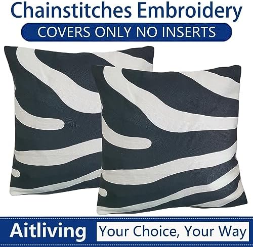 2PCS Pack Decorative Pillowcase Zebra Animal Stripe Dark Gray Black and White Embroidered Decorative Throw Pillow Cover 17x17 inch Grey Black Modern Pattern Animal Stripes Chic Zebra Pillow - Image 6