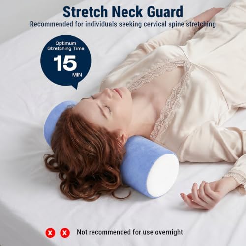 Neck Roll Cervical Pillow for Neck Pain Relief - Memory Foam Neck Pillow for Bed, Round Neck Pillows for Sleeping, 15.7 * 6 * 6inch (Blue-White) - Image 3