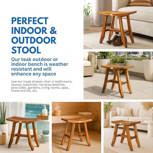 EcoDecors Satori 18-Inch Natural Teak Shower Stool, Waterproof - Image 6