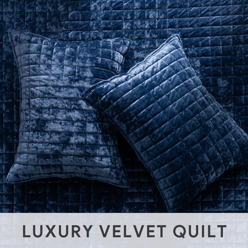 RECYCO Velvet Quilt Set, Oversized California King 118"x106", Navy Blue - Image 5