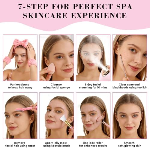 Pjordo Facial Steamer Spa Kit with 17 Skin Care Tools, Nano Ionic Face Steamer for Deep Cleaning Unclogs Pores, Warm Mist Humidifier Steamer for Face Home Sauna SPA, Self Care Gifts for Women - Image 6