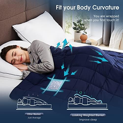 CuteKing Weighted Blanket for Adults (20lbs, 48"x72", Navy Blue) Heavy Blanket for 180-190lbs, Weighted Blanket for Cooling & Heating with Premium Glass Beads, Thick Blanket for Adult All-Season - Image 5