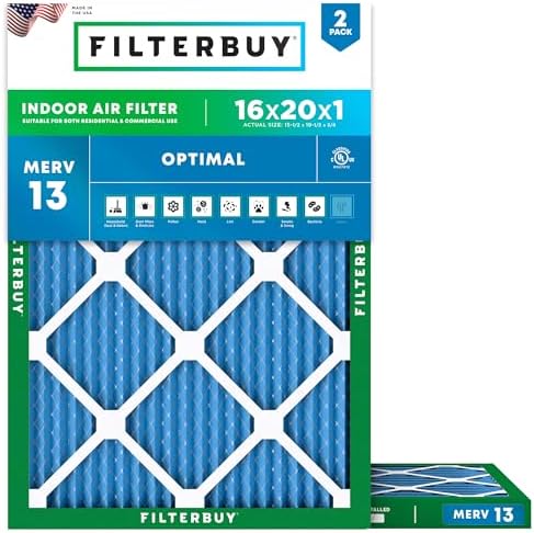 Filterbuy 16x20x1 Air Filter MERV 13 Smoke & Allergy Defense (2-Pack) by Filterbuy
