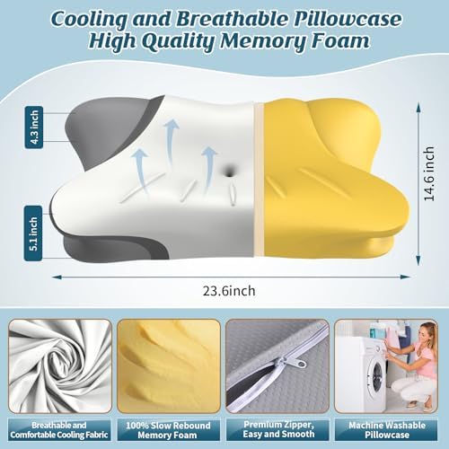Cervical Neck Pillow for Pain Relief, Bed Pillows for Sleeping, Ergonomic Cooling Pillow, Orthopedic Contour Pillow for Side Back Stomach Sleepers,Neck Support Memory Foam Pillows with Pillow Covers - Image 3