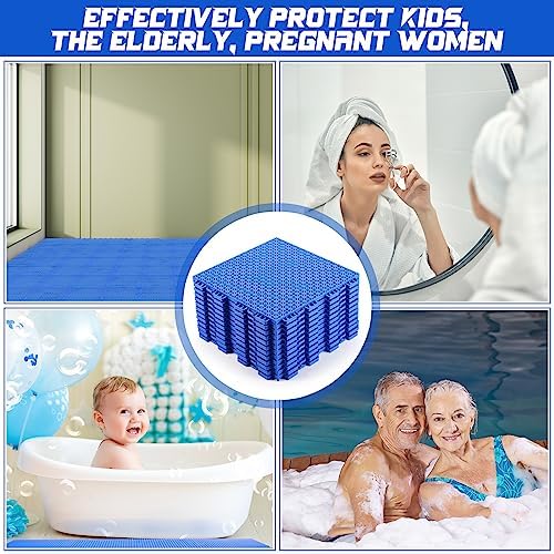 Huwena 50 Pcs Modular Interlocking Cushion Floor Tiles 10 x 10 Inch Non Slip Pool Floor Mat Blue Interlocking Rubber Draining Flooring Tiles with Hole for Drain Deck Patio Balcony Shower Kitchen - Image 5