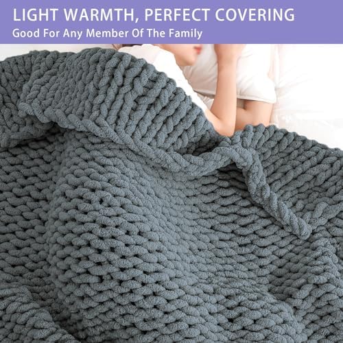 Bigacogo Chunky Knit Throw Blanket for Couch, 51x63 inches, Iron Gray - Image 3