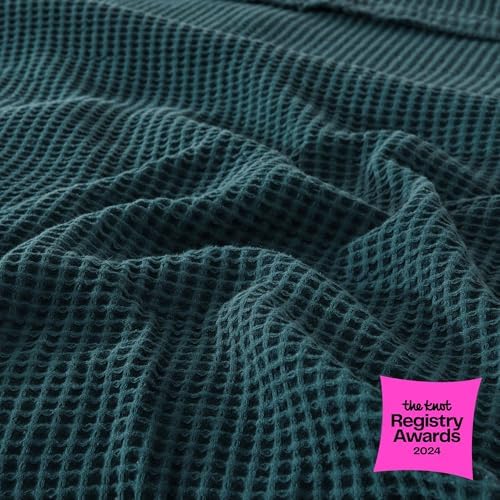 100% Cotton Blue Blanket Full/Queen Size for Bed - Breathable and Soft, Waffle Weave for Summer Spring, 90x90 Inches (Peacock) - Image 2