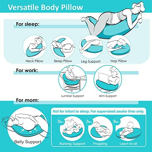 BYRIVER 43" Mint Green Cooling Side Sleeping Body Pillow for Adults Women Men, Contour Curved J Shaped Hugging Pillow for Pregnancy Belly Leg Knee Support (XL) - Image 4