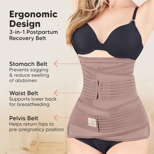 3 in 1 Postpartum Belly Support Recovery Wrap Band (Dusty Plum, M/L) - Image 2