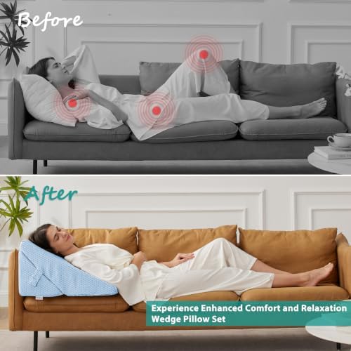 Bedluxe Wedge Pillow for Sleeping, Adjustable 9&12 Inch Foldable Bed Wedge Pillow Set, Orthopedic Memory Foam Triangle Pillows Wedge, 7-in-1 Elevated Pillows for Leg and Back Support, Light Blue - Image 4