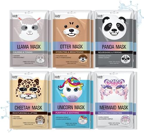 Epielle Character Face Mask Mystical Safari 12 Pack, Fun & Effective Korean Skin Care, Spa Party Favors, Birthday Gifts for Women, Self Care Gifts by Epielle