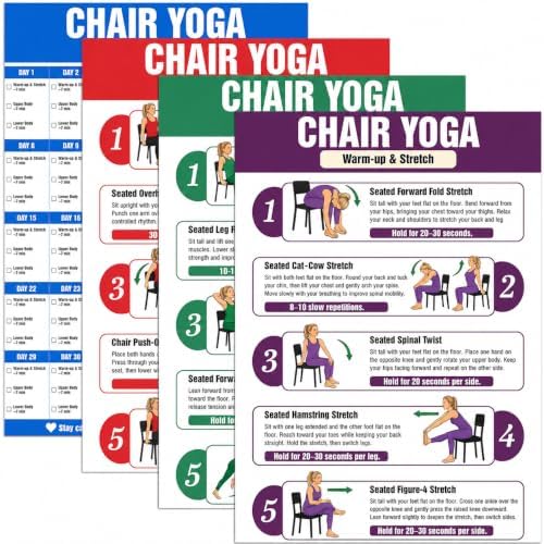 Emotional Uplifting 4pcs 12x18in Chair Yoga Poster for Beginners by EmotionalUplifting
