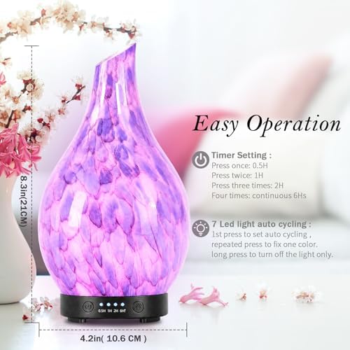 Aromatherapy Essential Oil Diffuser for Home- Art Glass Diffuser for Essential Oils with Waterless Auto Shut-Off 4 Timer 7 Colors LED Night Light for Home Office Decor Gifts for Women - Image 5