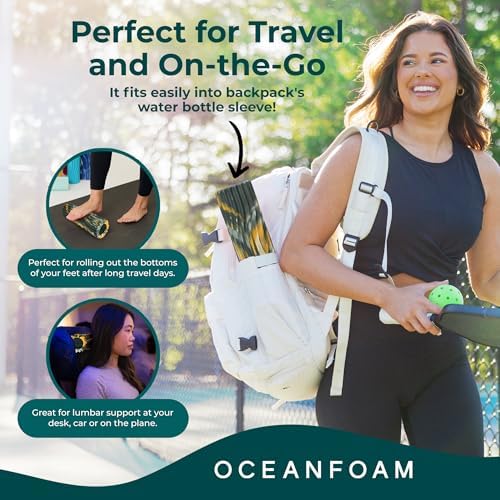 Oceanfoam Ripple Travel Foam Roller (11" x 3.35") Firm Mini Foam Roller for Physical Therapy, Deep Tissue Massage, Back Pain - High Density, Wave Textured - Yoga (Hunter, Gold & Natural Marbled) - Image 5