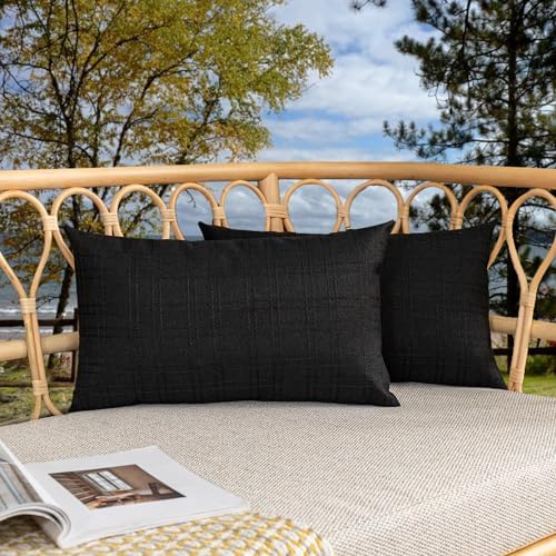 Kevin Textile Outdoor Waterproof 12”x20” Lumbar Pillow Covers 2 Pack, Black by KevinTextile