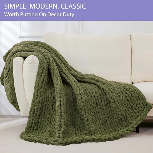 Bigacogo Chunky Knit Throw Blanket for Couch, 40x80 inches, Yellow Green - Image 4