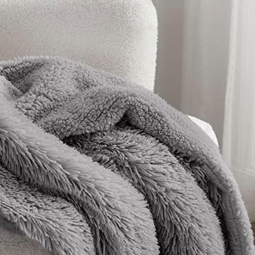 Bedsure Faux Fur Fluffy Sherpa Throw Blanket Couch Twin Light Grey 60"x80" - Image 3