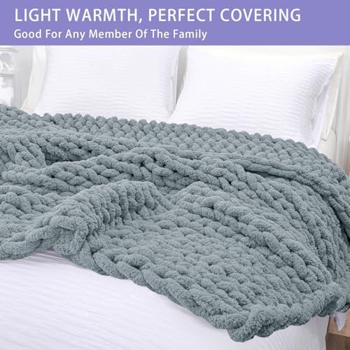 Bigacogo Chunky Knit Throw Blanket for Couch, 51x63 inches, Dusty Blue - Image 3