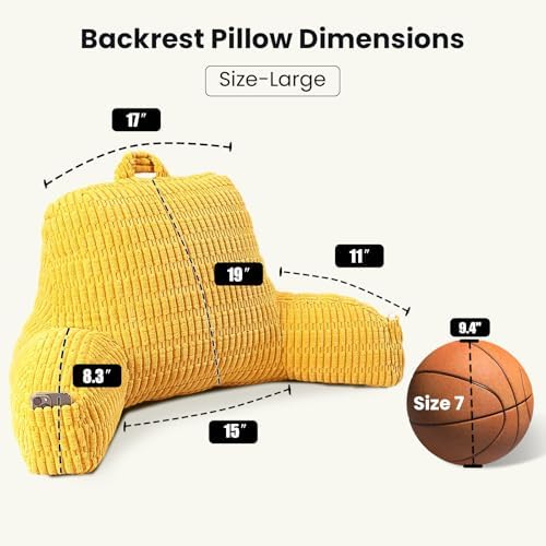 Large Reading Pillow for Sitting Up with Arms,Yellow Corduroy - Image 3