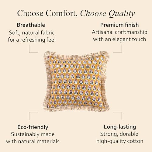 CPC Yellow Citrine Ruffle Throw Pillow Covers for Couch, 18x18 Inch Cotton Stripe Ruffle Couch Pillows for Living Room, Hidden 14 Inch Zipper Boho Pillow Case or Cute Outdoor Ruffle Pillows - Image 6