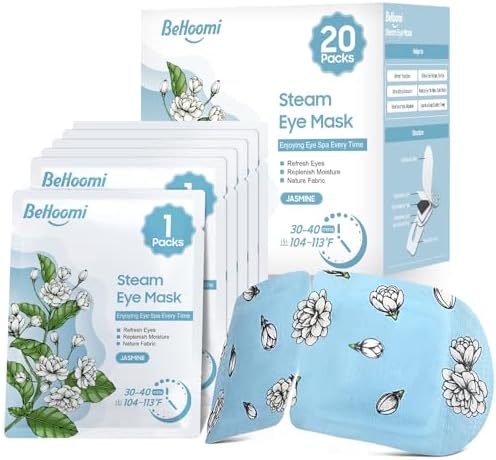 BeHoomi 20 Packs Steam Eye Mask, Heated Eye Mask Warm Compress for Eyes, Disposable Self Heating Steam Mask for Home, Sleep, Spa, Travel Essentials & Relaxation Gifts for Women (Jasmine) by BeHoomi