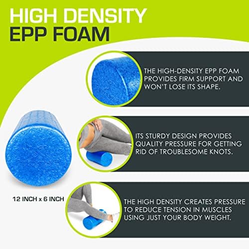 ProsourceFit High Density Foam Rollers 12 - inches long, Firm Full Body Athletic Massager for Back Stretching, Yoga, Pilates, Post Workout Trigger Point Release, Blue - Image 3