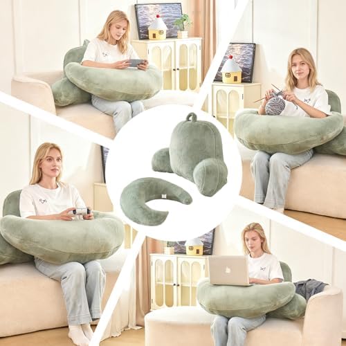 19" Reading Pillow for Bed,U Shaped Arm & Elbow Support,Green Faux Fur - Image 5