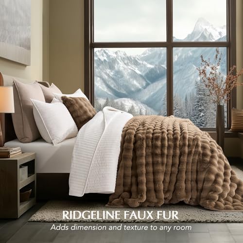 EverGrace Faux Rabbit Fur Bubble Throw Blanket, 90"x90", Natural Tan - Image 2