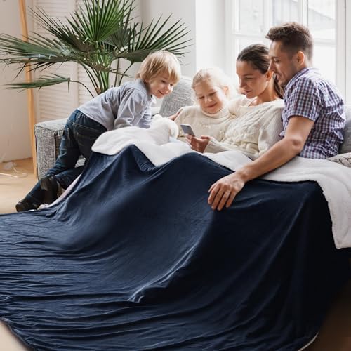 Bedsure GentleSoft Sherpa Fleece Cal King Blankets for Bed, Non-Heated, Thick and Warm Oversized Throw for Women and Men, Soft Fuzzy Plush Large Blanket for Winter, Navy, 112x98 Inches by Unknown