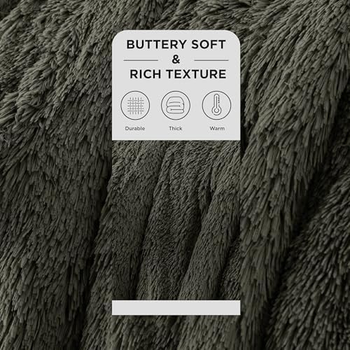 Bedsure Faux Fur Fluffy Sherpa Fleece King Bed Blanket Olive Green 108"x90" - Image 2