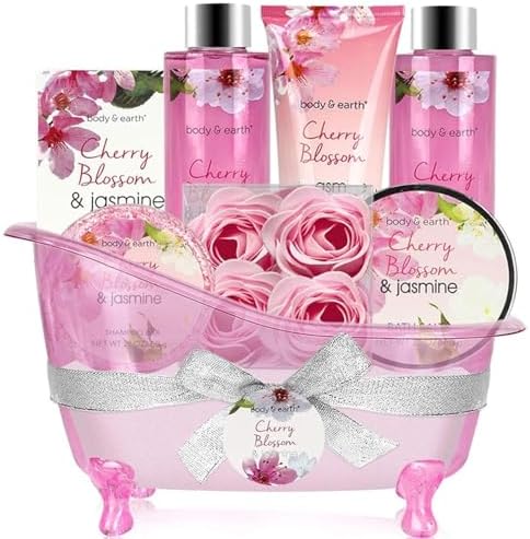 Body & Earth Gift Baskets for Women Bath and Body Set for Her, Cherry Blossom & Jasmine Spa Gifts for Women , Birthday, Christmas Gifts for Wife, Girlfriend, Mom by BODYEARTH