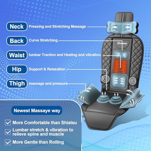 Back Massager with Heat and Traction, Foldable Massage Seat Pad with Vibration, Adjustable Neck and Waist Support, PU Leather Massage Cushion for Home, Office, Sofa, Bed and Gift Use - Image 2