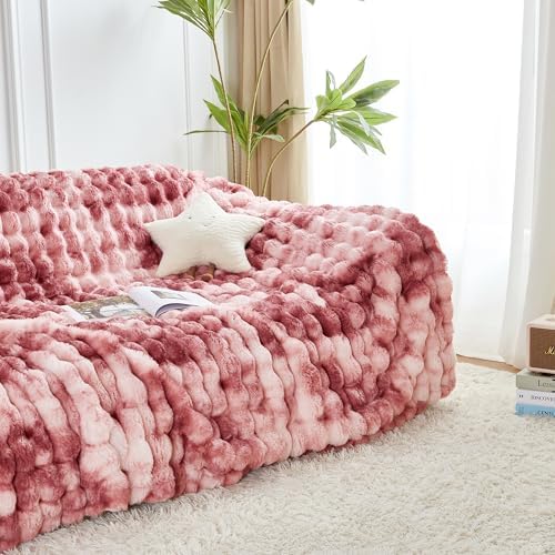 60x80 Inches Ultra-Soft Fuzzy Faux Fur Plush Twin Size Blanket - Thick, Warm Sherpa for Couch, Sofa, Bedroom, Camping - Decorative Blanket for Cozy Warmth, Bubble Dusty Rose Tie Dye - Image 5