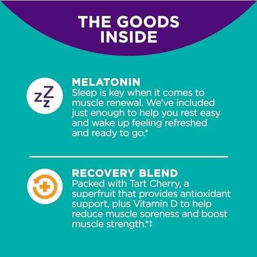 OLLY Muscle Recovery Sleep Gummies, Sleep and Sore Muscle Support, 3mg Melatonin & Extra Strength Daily Energy Gummy, Caffeine Free, 1000mcg Vitamin B12, CoQ10, Goji Berry - Image 4