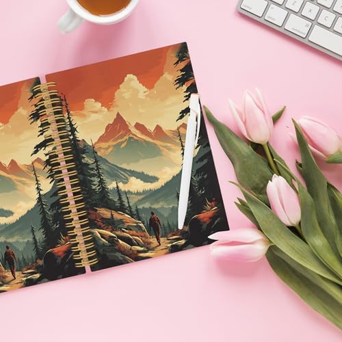 Vintage Mountain Hiking Spiral Notebook, Nature Hiker Journaling Notebooks for Men Women, Forest Scenery Hardcover Journals for Office 160 Pages 5.5 x 8.3 Inch, Hiking Gifts for Women Men - Image 4