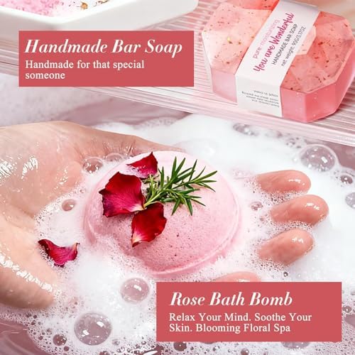 Spa Gifts for Women 7 Pcs Home Spa Kit Rose Gifts for Woman,Spa Gift Baskets Self Care Gifts Spa Gift for Women Birthday,Mothers Day Basket Easter Christmas Bath Set - Image 3