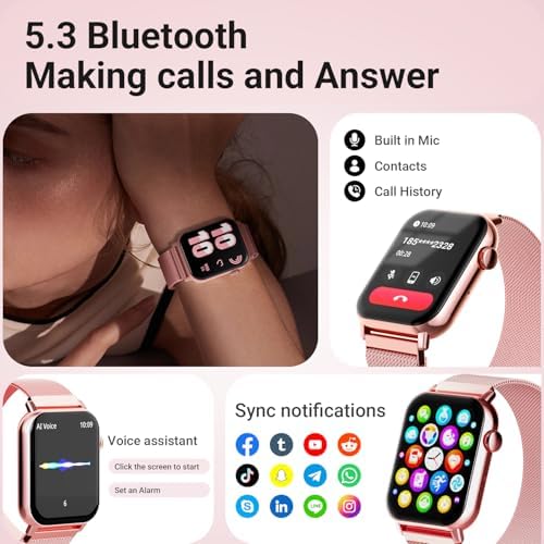 Smart Watches for Women - 1.83'' HD 2026 Fitness Tracker with Answer and Make Calls with Heart Rate Sleep SpO2 Monitor 120+ Sport Modes and IP68 Waterproof with Compatible iPhone and Android (Pink) - Image 2