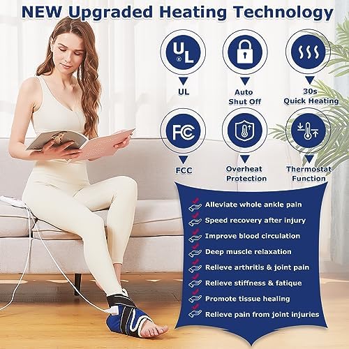 CAMECO 1 Pack Ankle Heating Pad for Pain Relief Arthritis, Heated Foot Ankle Wrap for Sprains, Achilles Tendonitis, Plantar Fasciitis | 86℉-158℉ Temp | 0-90Min Auto Shut Off (Blue) - Image 3
