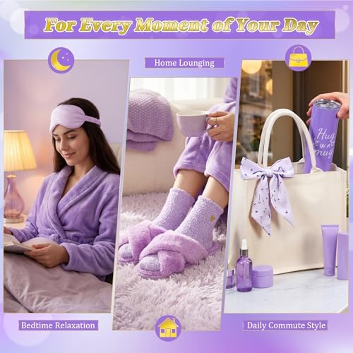 Patelai 7 Pcs Birthday Gifts for Women Spa Robe and Slippers Set Self Care Gift Basket for Women Spa Gift Basket for Friend - Image 3