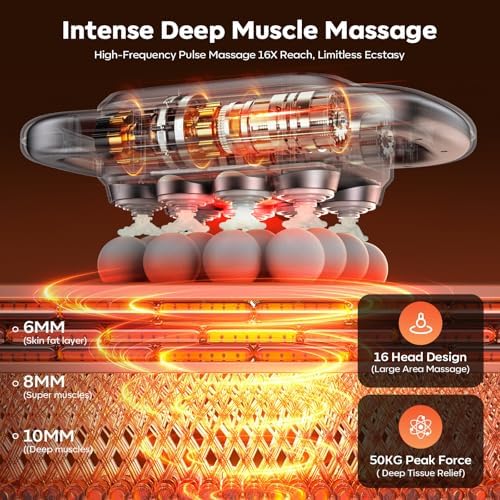 16 Head Massage Gun Deep Tissue, Back Massager with 9 Speed & Levels (Gray) - Image 5